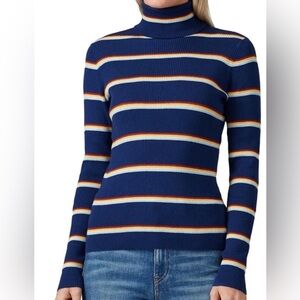 Wrangler Striped Ribbed Turtleneck Sweater Blue Retro Rainbow Size L